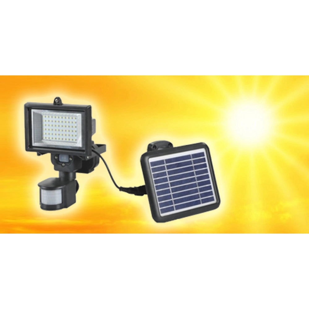 Trade Shop - Faro Faretto 60 Led Sensore Movimento E Pannello Solare Ricaricabile Luce Bianca -