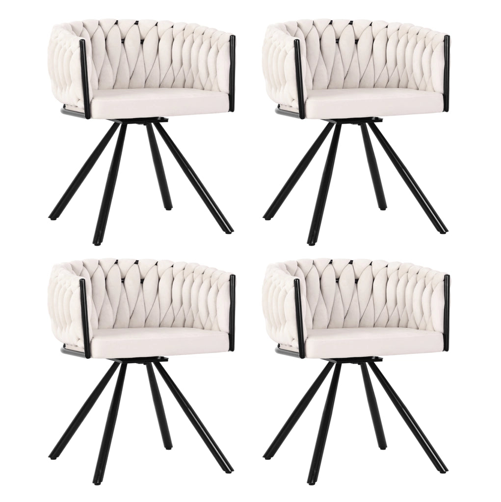 Set di 4 sedie girevoli da pranzo con schienale ergonomico in velluto beige
