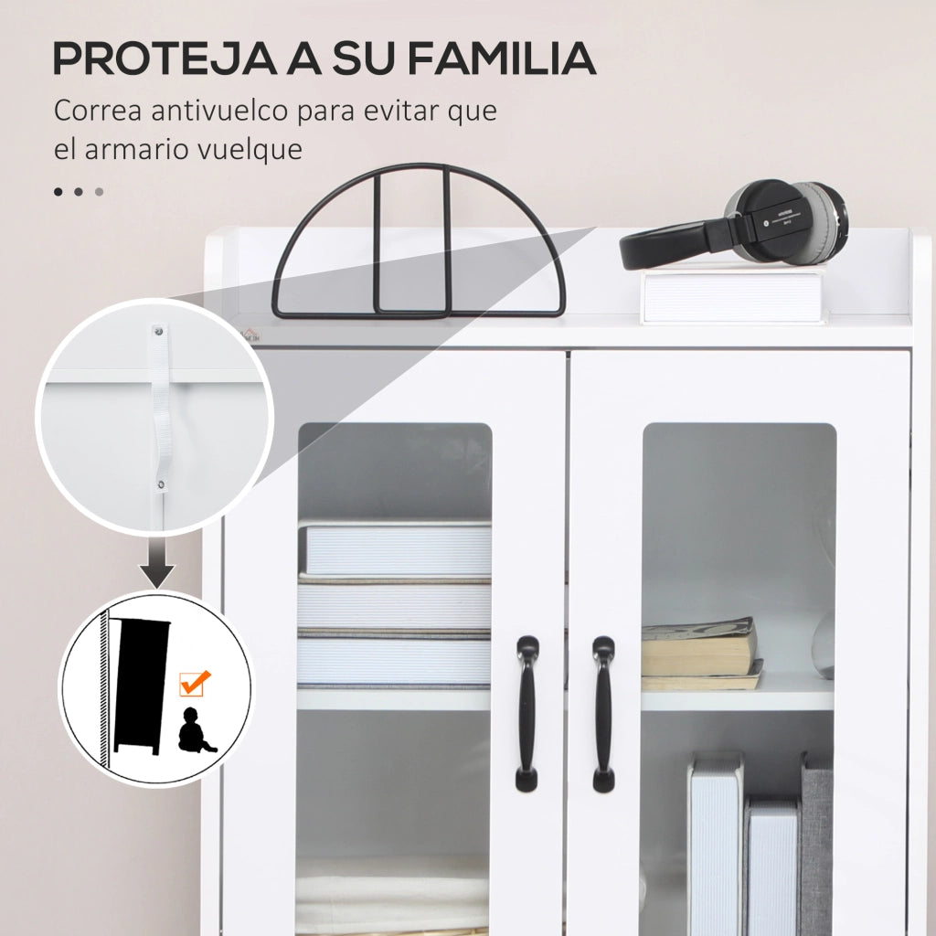 Libreria con ante a vetro scaffale regolabile ¨C zephmum ¨C bianco 60x30x116cm