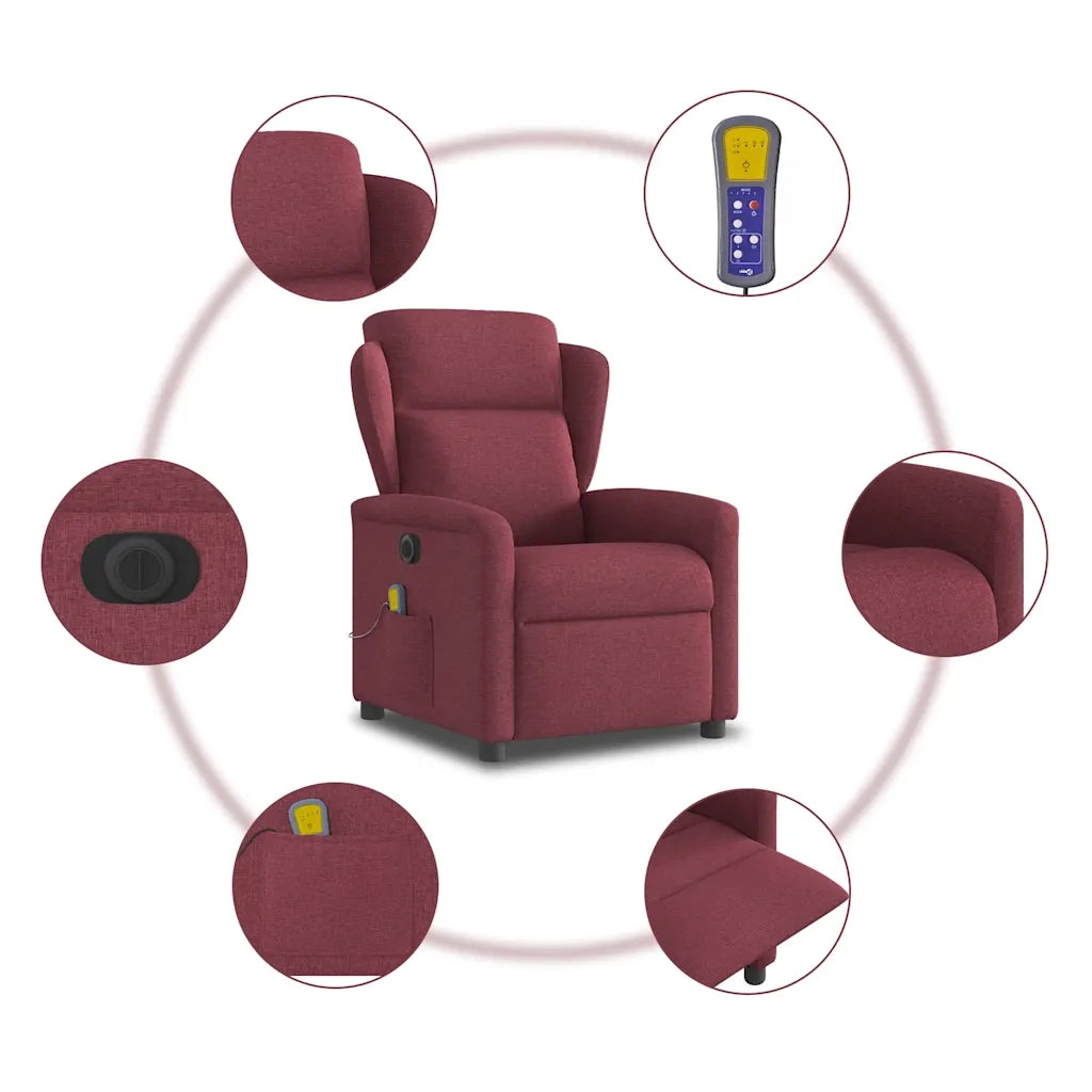Poltrona Massaggiante Reclinabile Elettrica Rosso Vino Tessuto 3303127