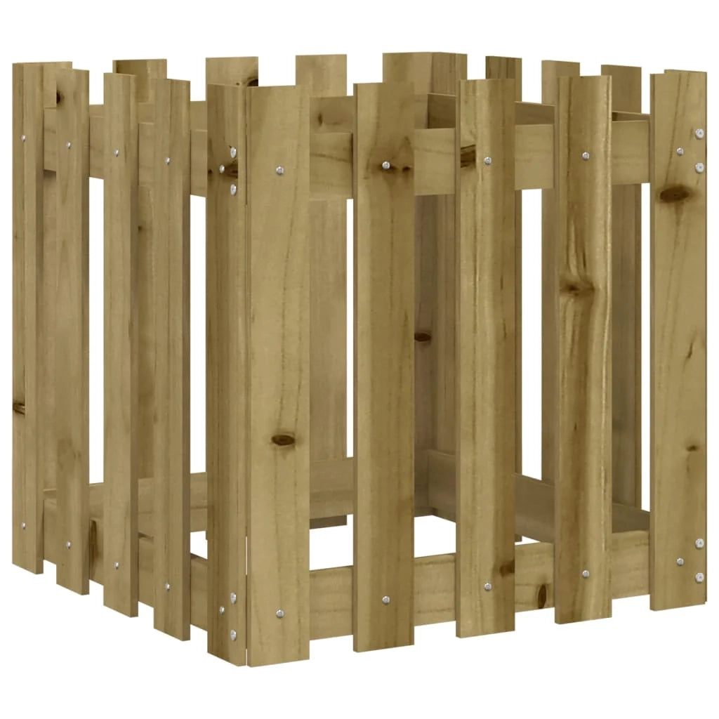 Aiuola rialzata per piante fiori patio e giardino con design di recinzione 50 x 50 x 50 cm pino marrone impregnato 02_0038098