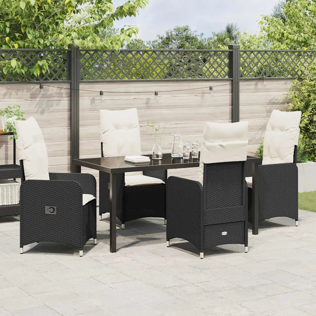 Set da Pranzo per Giardino con cuscino 5 pcs Nero polyrattan 3379635