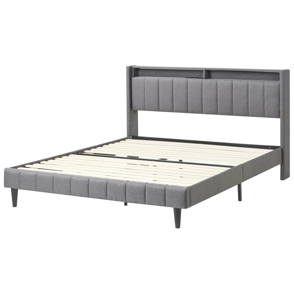 Letto matrimoniale LED Grigio Scuro Tessuto EU Super King Size 160 x 200 cm Testiera imbottita con porta USB Desing moderno