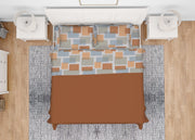 Completo Lenzuola Letto In 100% Cotone Made Italy Disegno Square GI - Matrimoniale - Arancio