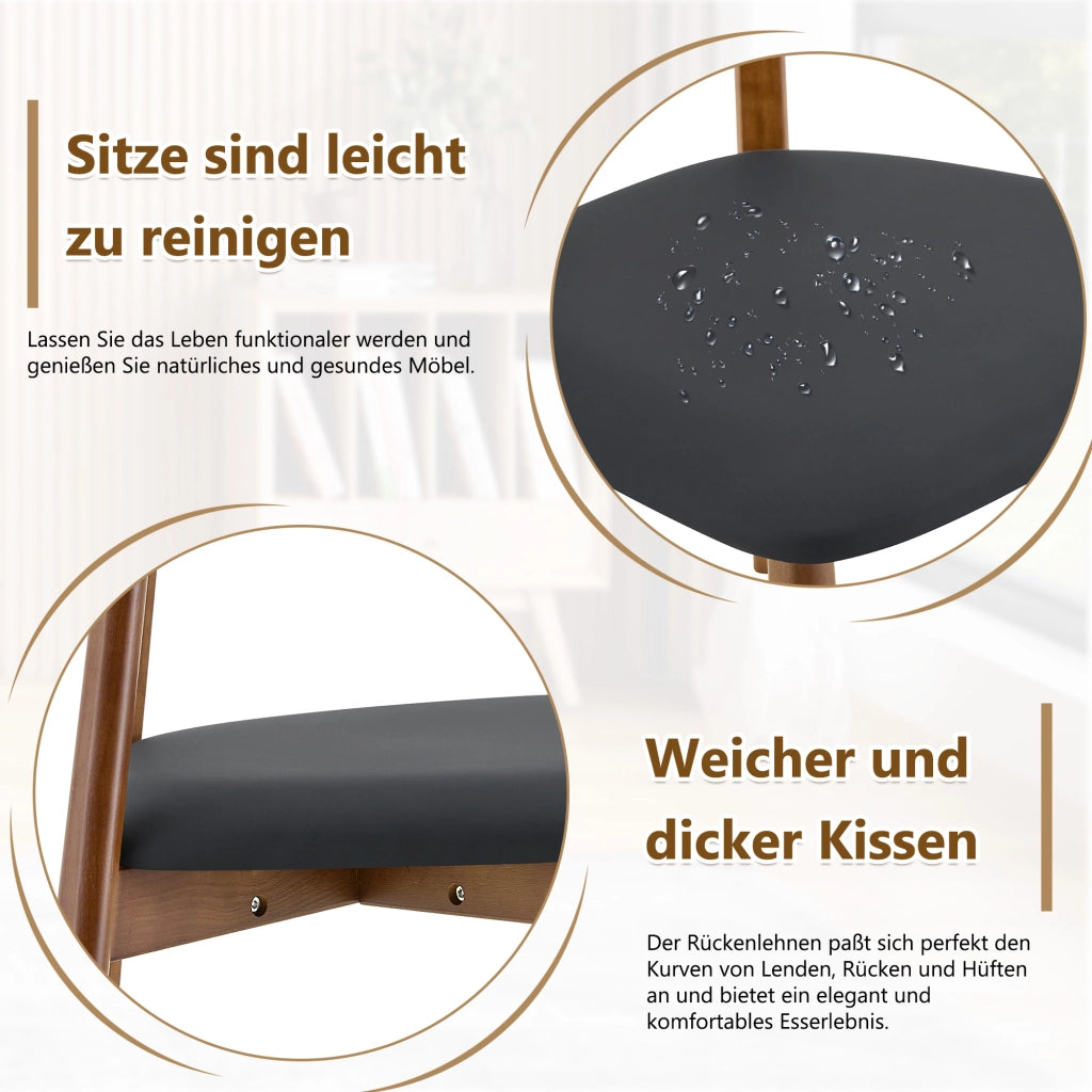 Sedia da Pranzo Set da 2 con Schienale Ergonomico e Seduta Imbottita in Legno di Hevea Nero