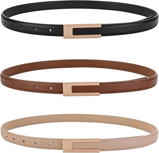 Set di cinture da donna 3 in 1 adattabili in pelle PU nera, marrone e kaki per ogni occasione