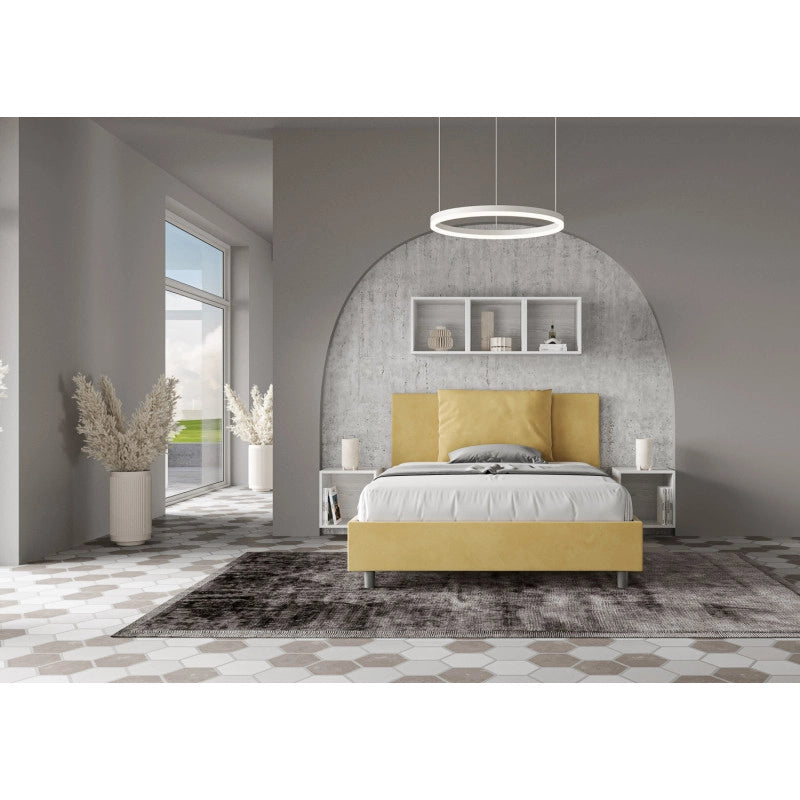 Letto imbottito Piazza e mezzo 130x190 cm Antea - Con rete,Microfibra,Ocra