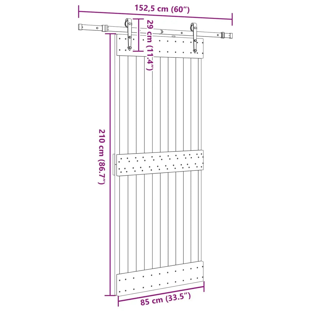Porta scorrevole NARVIK Naturale e Nero 85 x 210 cm (152,5 cm)