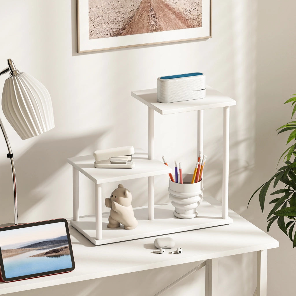 Libreria 3 Livelli in Legno e Metallo per Scrivania ¨C zephmum ¨C 40x20x34,5 cm Bianco