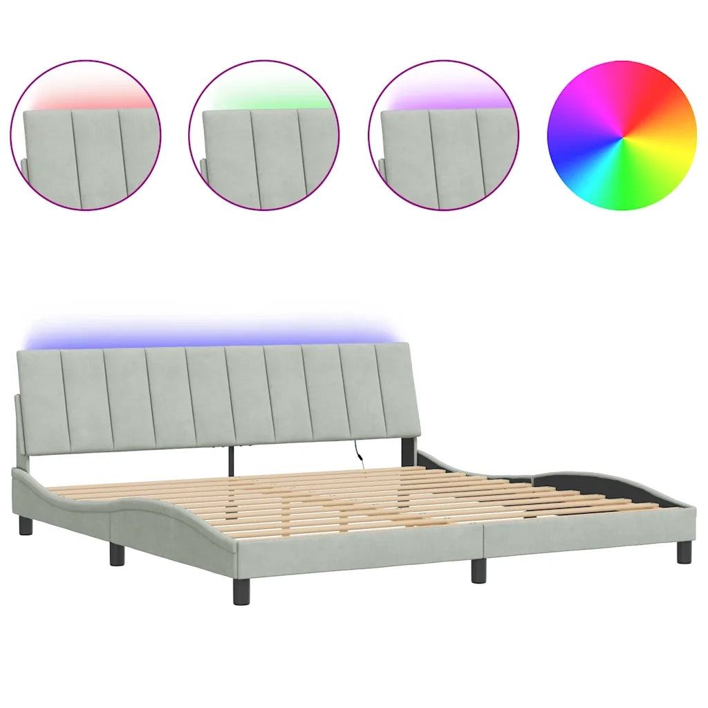 Giroletto con LED senza Materasso Hanko Grigio Chiaro 200x200 cm in Velluto 3213799