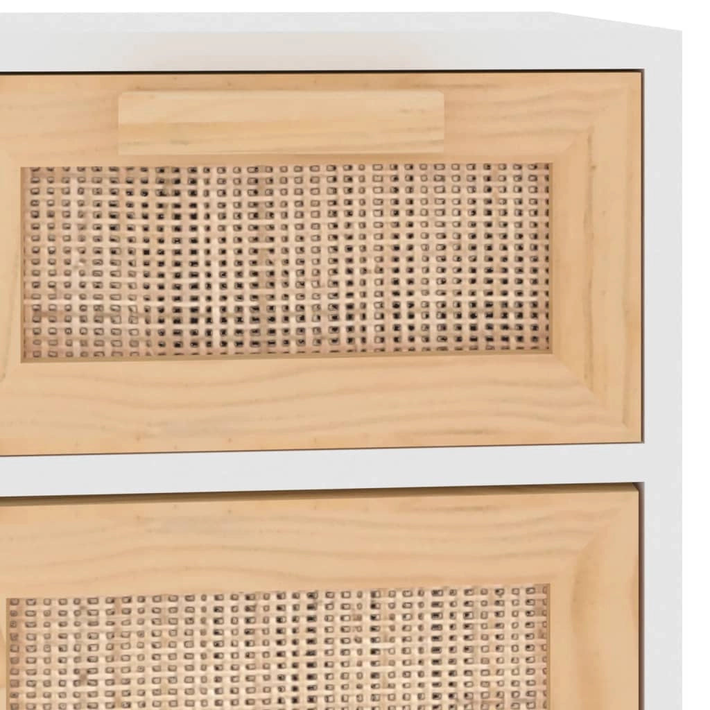 Buffet credenza cassettiera armadio mobile contenitore organizer per cucina soggiorno salotto 60 x 30 x 75 cm legno massello di pino e rattan naturale bianco 02_0030338