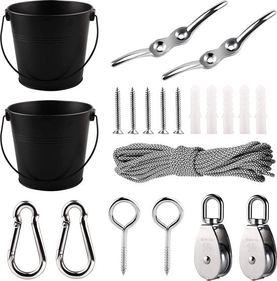 Set di strumenti per giardinaggio, manovella con cavo di acciaio, ideale per bambini come accessorio per il casale degli alberi, la casa dei giochi e il sistema di arrampicata. (colore: nero)