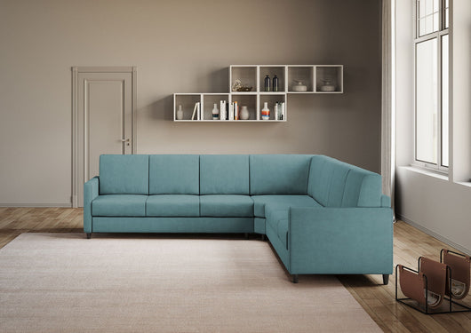 Divano Angolare 7 Posti 281x281x85 cm Karay in Tessuto Petrolio