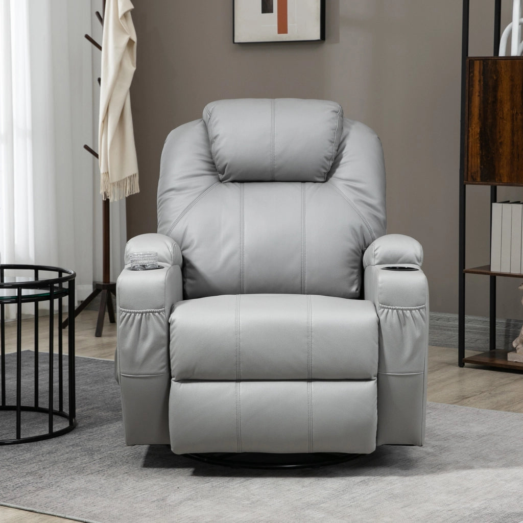 Poltrona Massaggiante e Reclinabile con Poggiapiedi e Telecomando. in Pelle PU. 89x99x106 cm. Grigio