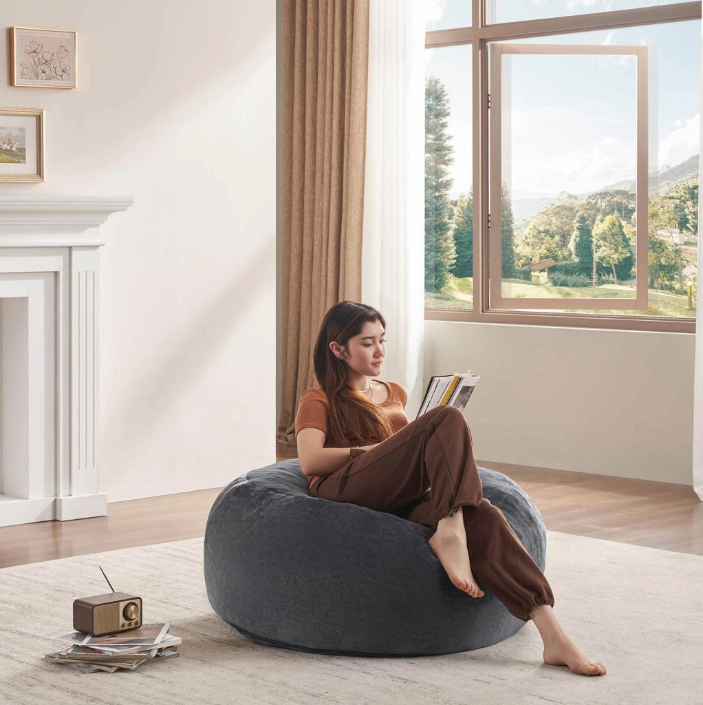 Sedia da relax 50x41x31 cm con schienale alto curvo in flanella nera