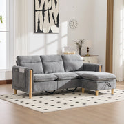 Divano ad angolo reversibile a 3 posti con contenitore e tasche laterali in Chenille Grigio chiaro