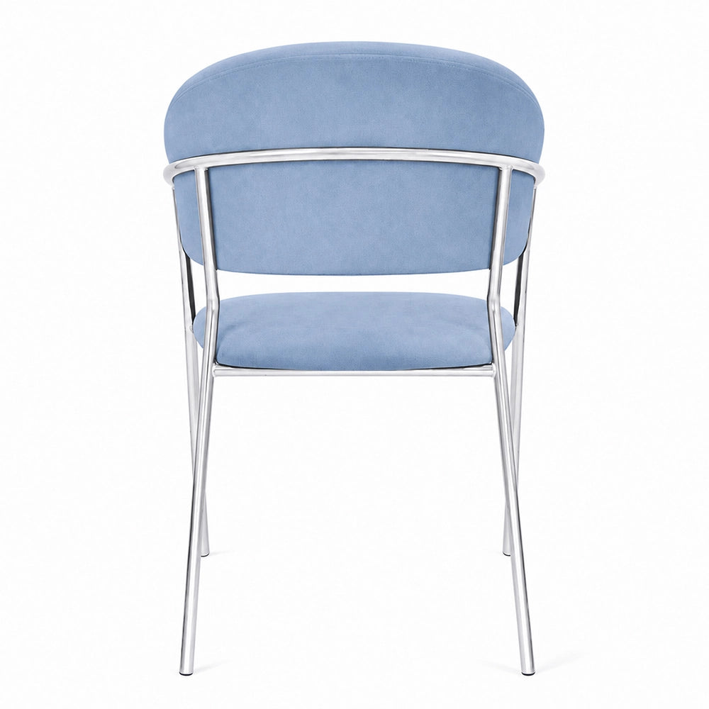 Sedie da pranzo set da 4 Aurelia in velluto celeste con gambe in ferro cromato