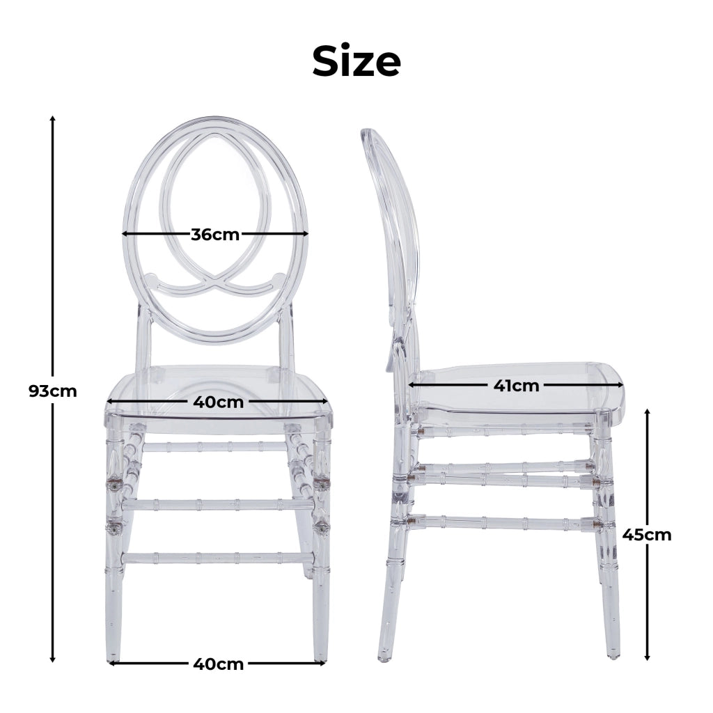 Sedia da Pranzo Trasparente con Schienale Ergonomico e Manutenzione Facile, in ABS e PC, Trasparente