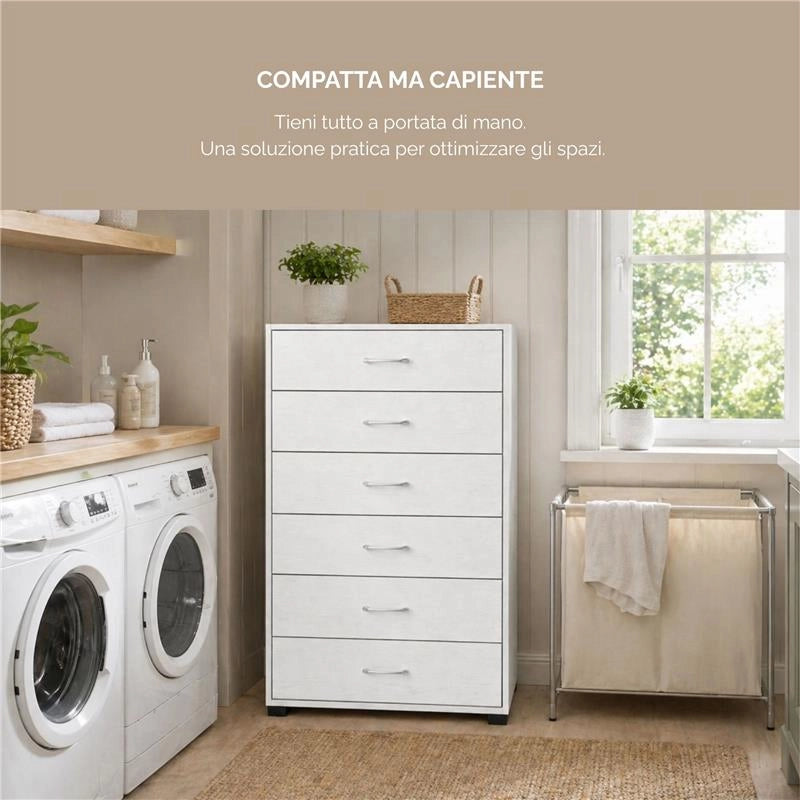 CASSETTIERA 6 CASSETTI IN LEGNO BIANCO CON PIANO D'APPOGGIO DIMENSIONI 68X40X120H CM