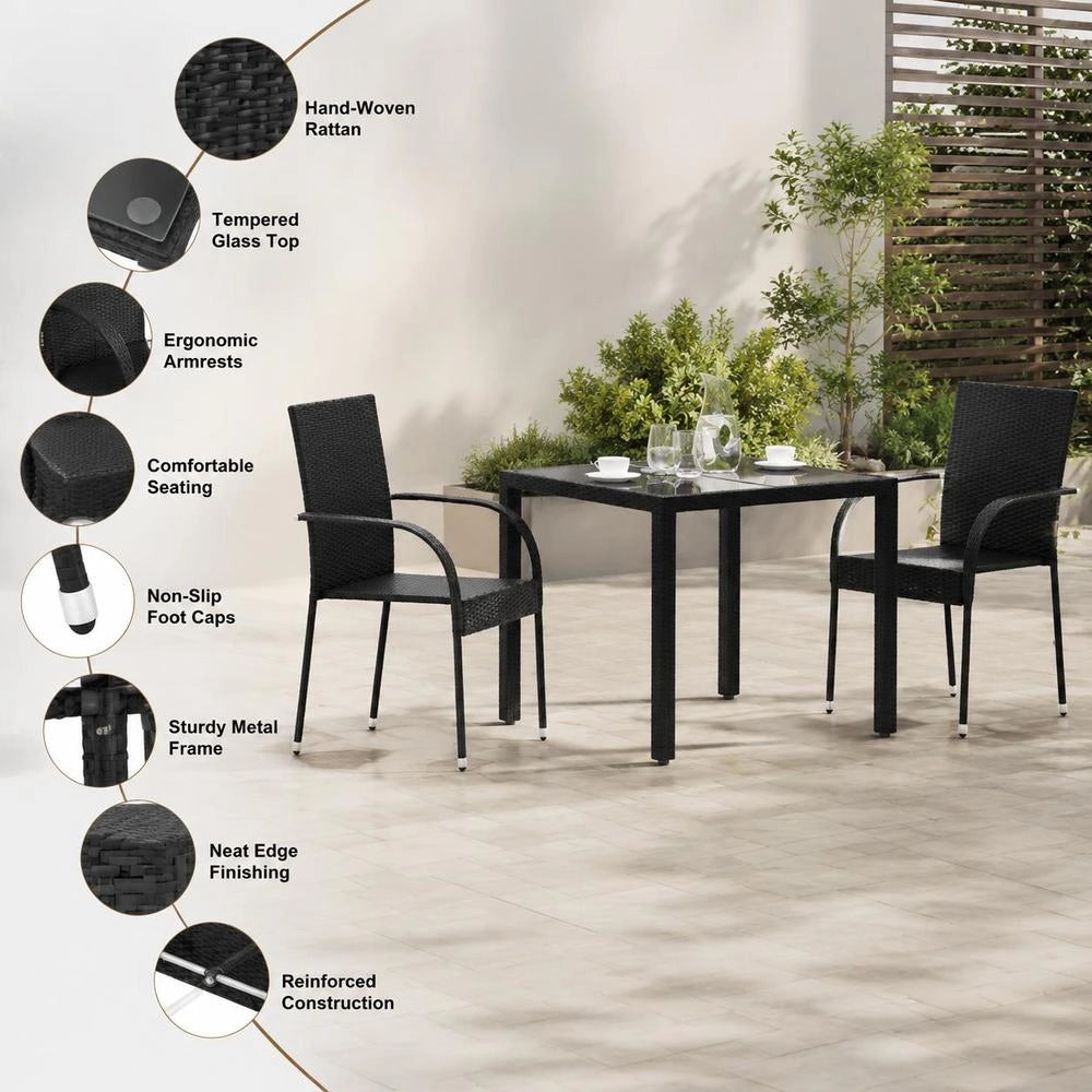 Stackable Garden Chairs, 2 Pieces, Poly Rattan, Black
