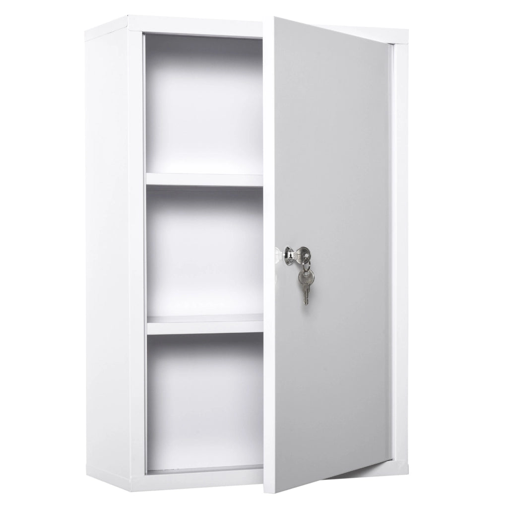 Armadietto portasci medicine da parete con serratura, acciaio bianco, 40x18x60 cm