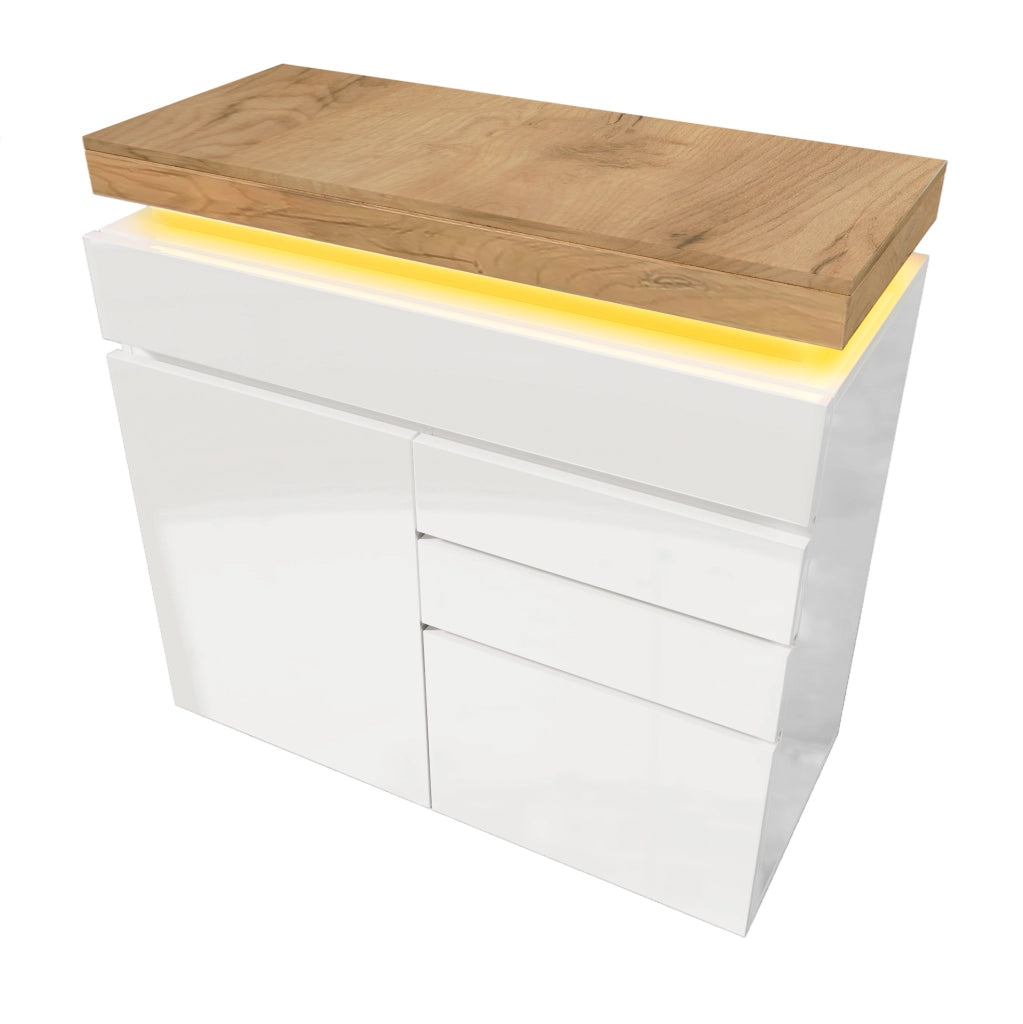 Credenza con illuminazione LED controllabile tramite app; 115 x 110 x 39 cm; bianca