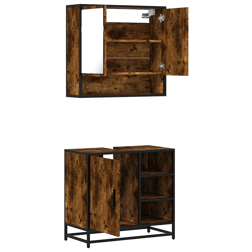 Set Mobili da Bagno 2 pz Rovere Fumo in Legno Multistrato 3300937