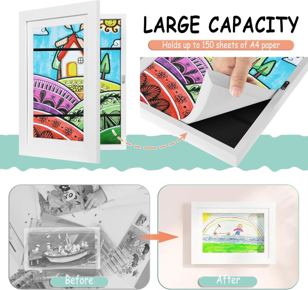 Set di 10 Cornice per Foto A4, Portafoto Profondo Apribile con Chiusura Magnetica, Cornice 3D da Parete con Ganci per Galleria, Camera da Letto, Frontale in Plexi, Telaio in MDF, Bianco