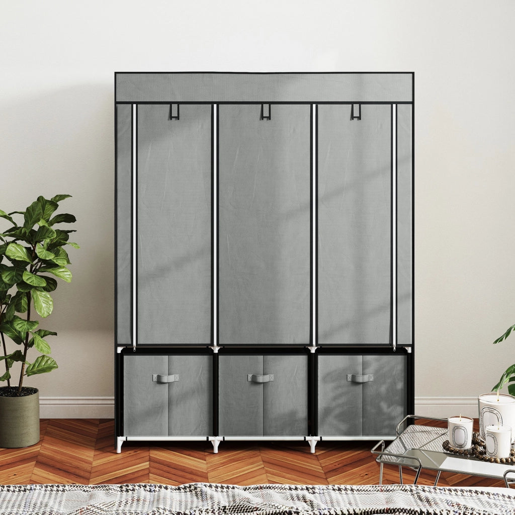 Armadio scorrevole in tessuto con 3 cassetti ¨C zephmum ¨C Grigio chiaro 125x43x162.5 cm