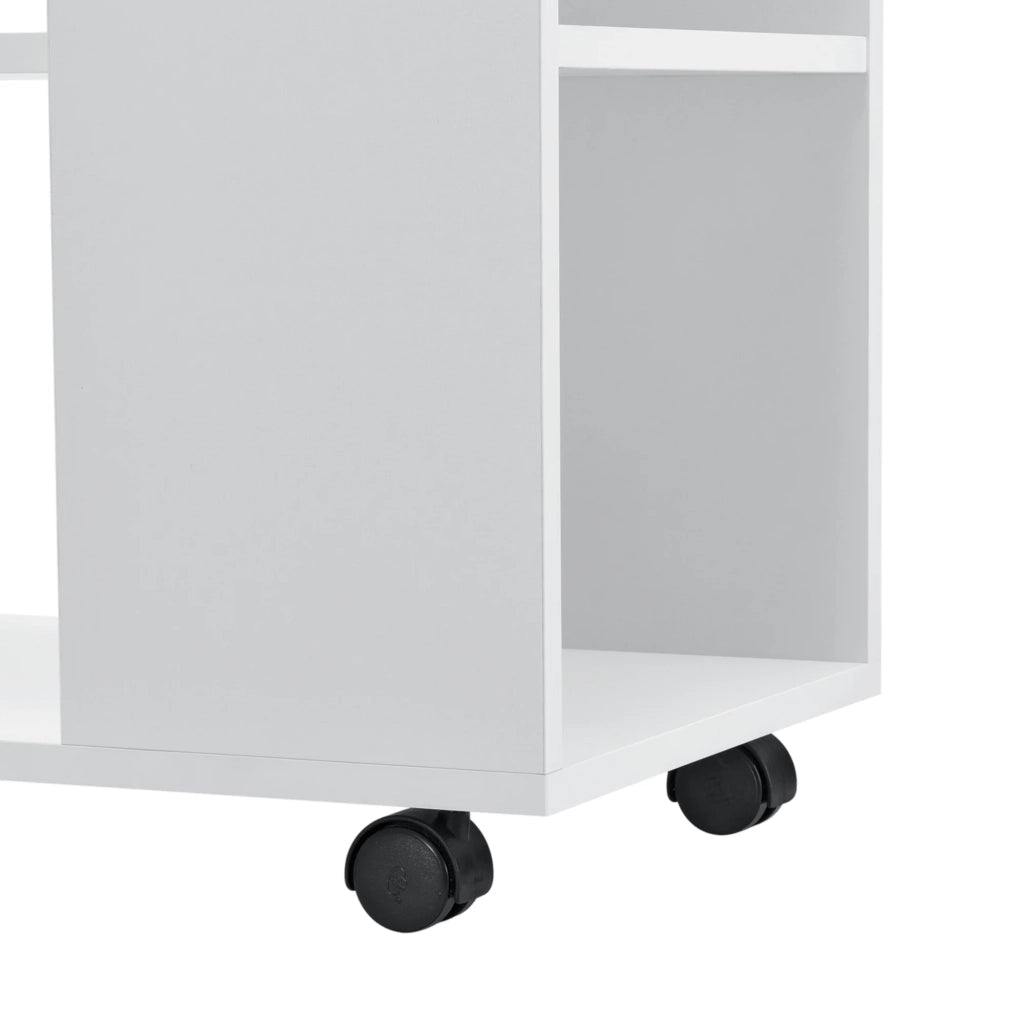 Tavolino rettangolare con rotelle per soggiorno mobile elegante con ripiano portaoggetti 60 x 70 x 35 cm bianco 03_0006173