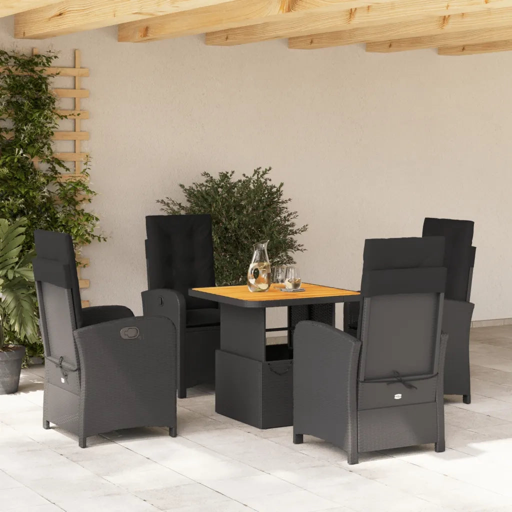 Set da Pranzo da Giardino 5 pz Nero con Cuscini in Polyrattan 3277326