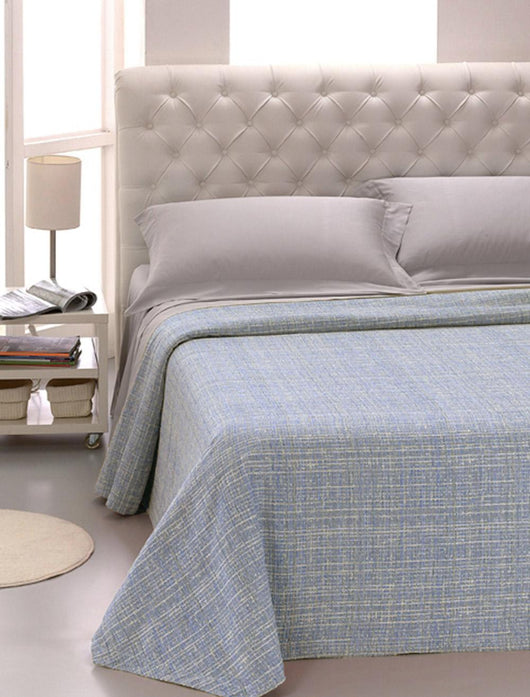 Copriletto Singolo in Jacquard Tinto Filo Cober Ibiziano Azzurro