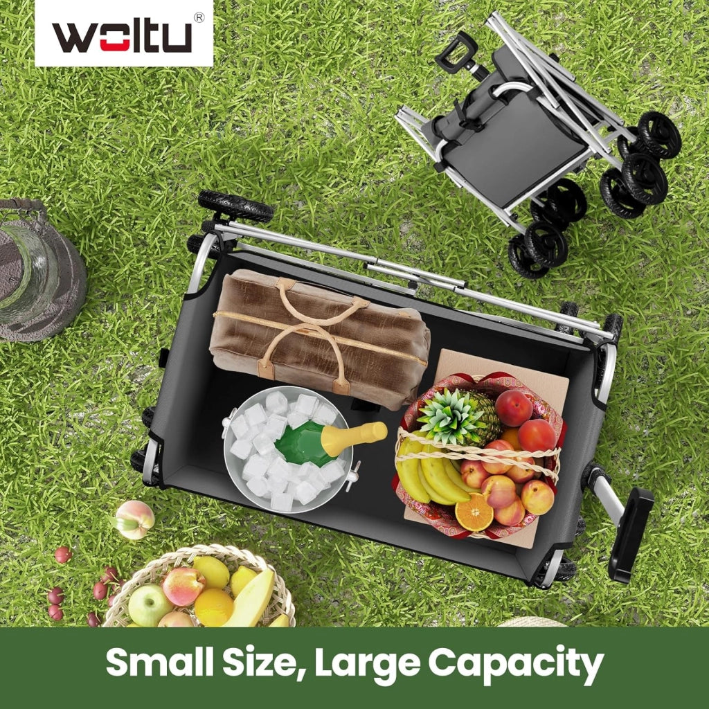 Carrello con Ruote, Carrello Pieghevole con 4 Ruote Doppie, per Spiaggia, Giardino, Campeggio, Viaggio, Oxford+Metallo, Grigio Scuro