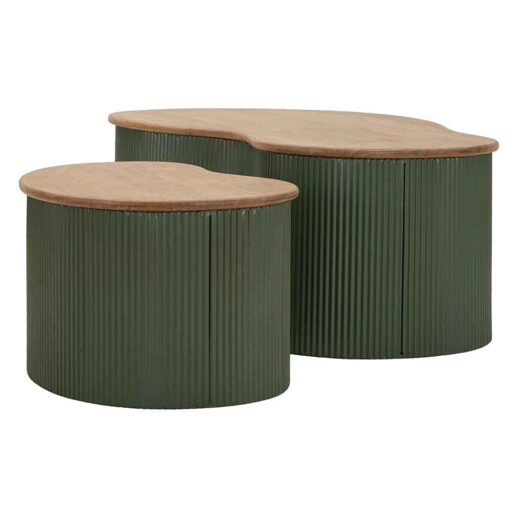 Kashan, Tavolino da Salotto set da 2, 37x58x92h cm Marrone Rovere