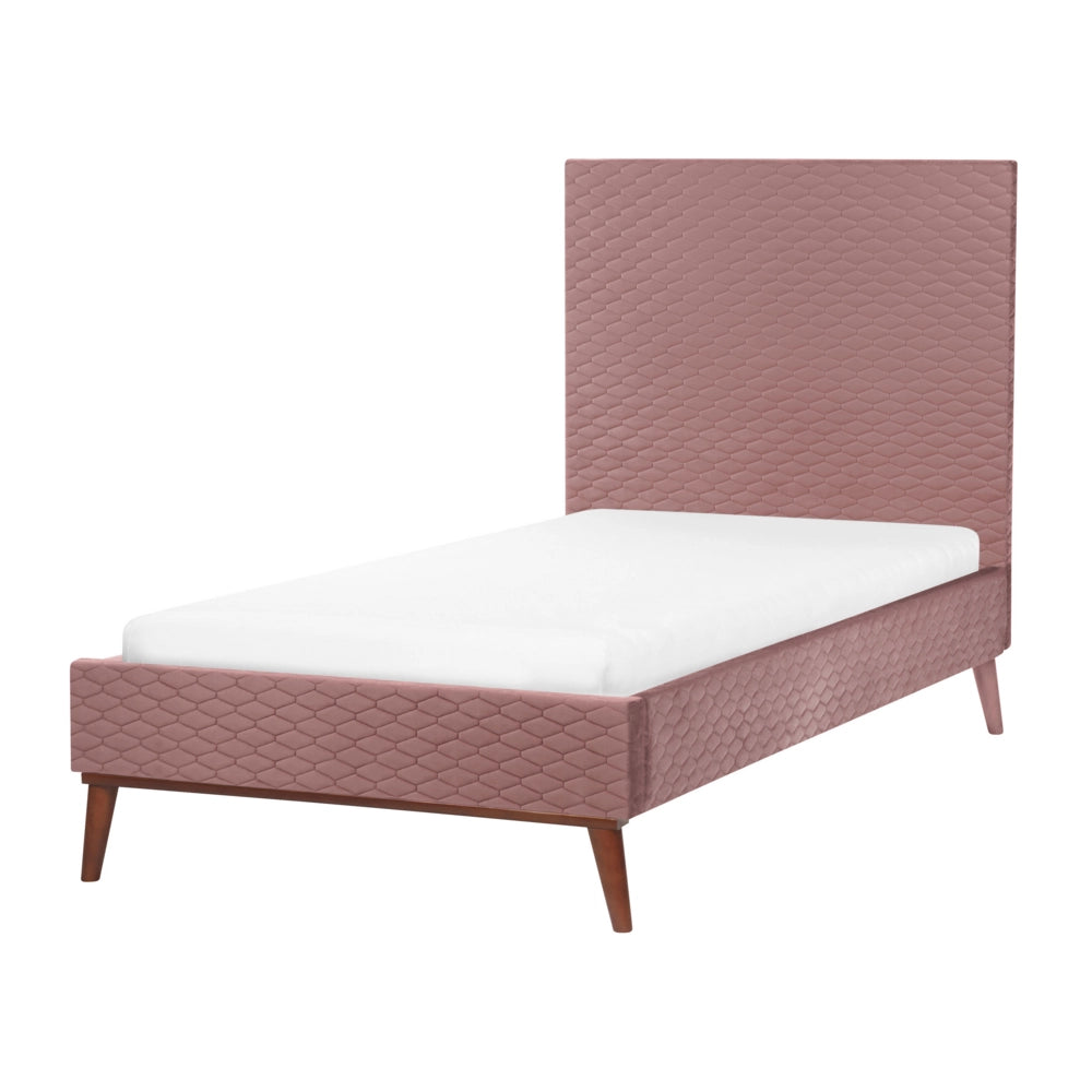 Letto imbottito in velluto rosa 90 x 200 con struttura imbottita a nido d'ape trapuntato stile classico