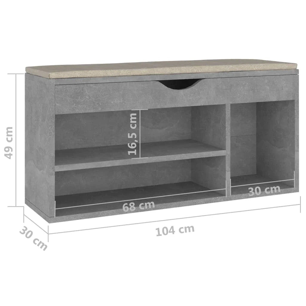 Panca portascarpe/stivali cassettiera scaffale mobiletto portaoggetti per ingresso con cuscino legno ingegnerizzato grigio 02_0022873