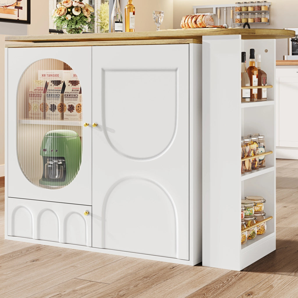 Isola cucina 138x39x105 cm girevole 360° con ampio spazio in MDF e metallo bianco
