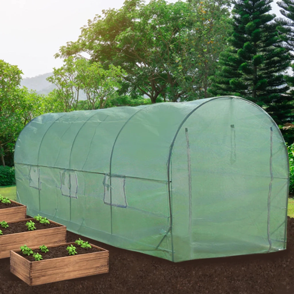 Serra da Giardino a Tunnel da Esterno in Polietilene Resistente alla Corrosione e Raggi UV Telaio in Ferro Galvanizzato per Piante Giardinaggio - 25mm - 6m x 3m & Scaffali