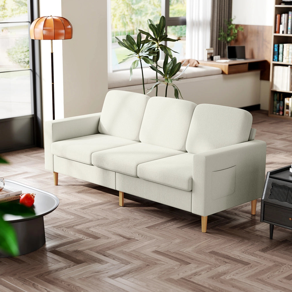 Divano 3 posti in velluto ¨C Minimal ¨C beige 192x80x84,5 cm