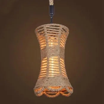 Lampadario sospeso con corda di canapa E27 portalampada cilindro design rustico