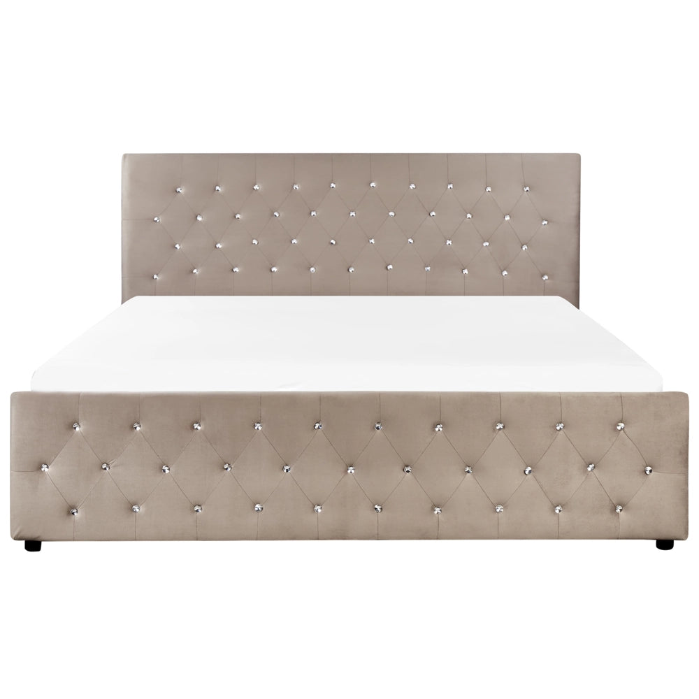 Letto matrimoniale imbottito in velluto tortora  con contenitore 180 x 200 cm salvaspazio camera da letto moderna