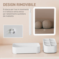 Specchio da Trucco con Luce Regolabile su 2 Livelli Rotazione 180° e Organizer per Trucchi Bianco