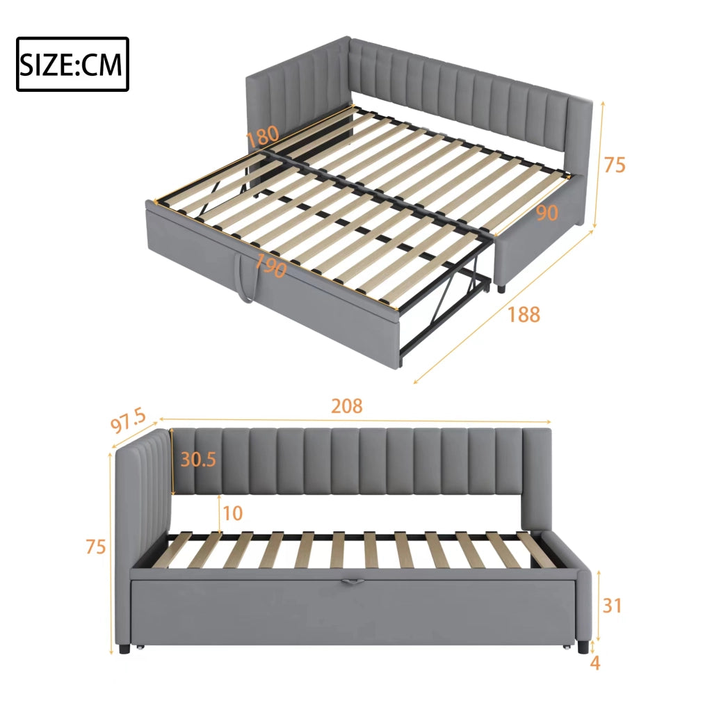 DIVANO LETTO angolare L 90x200 cm in velluto grigio estraibile