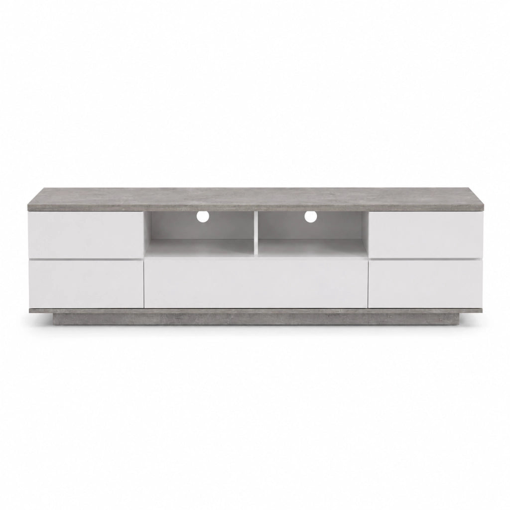 Mobile TV Moderno In MDF Con 4 Ante Anta A Ribalta 2 Vani A Giorno Passacavi Mobile Porta Televisore Per Soggiorno Living Salotto Design Funzionale E Contemporaneo 180 x 38 x 46 Cm Bianco E Grigio Cemento