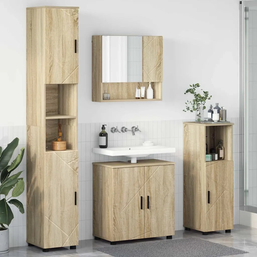 Set di mobili per il bagno con porta 4 pcs Rovere Sonoma 3392965