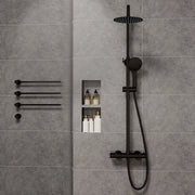 Colonne doccia nero, soffione doccia rotondo da 20cm acciaio inox, miscelatore termostatico doccia tondo antiscottature