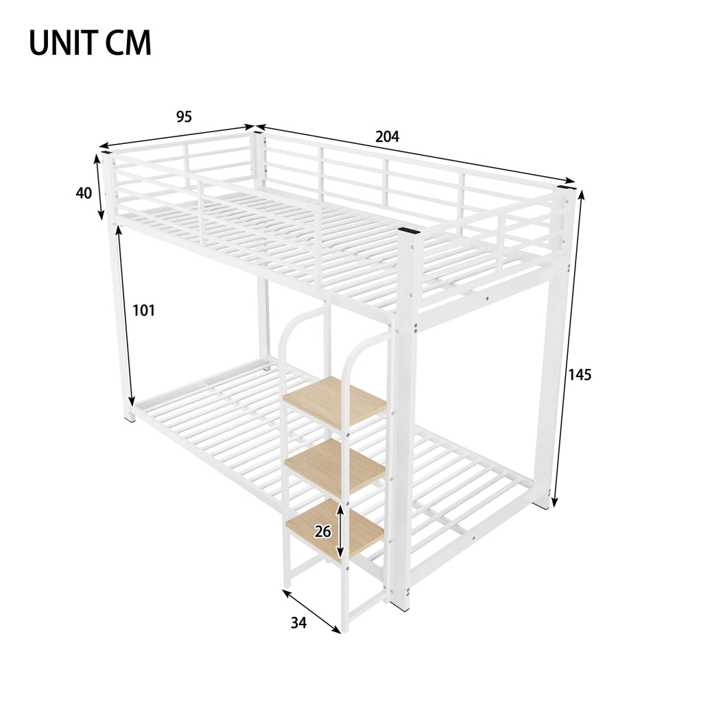Letto a castello in metallo e MDF bianco noce 90 x 200 cm