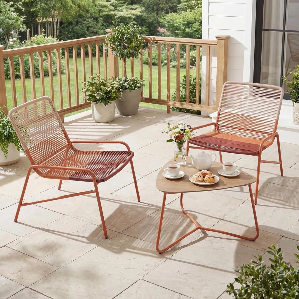 Set di mobili da giardino in rattan, piccolo balcone, set da 2 sedie con tavolo, mobili per 2 persone, mobili da terrazza, set da giardino, resistente alle intemperie, set di mobili per