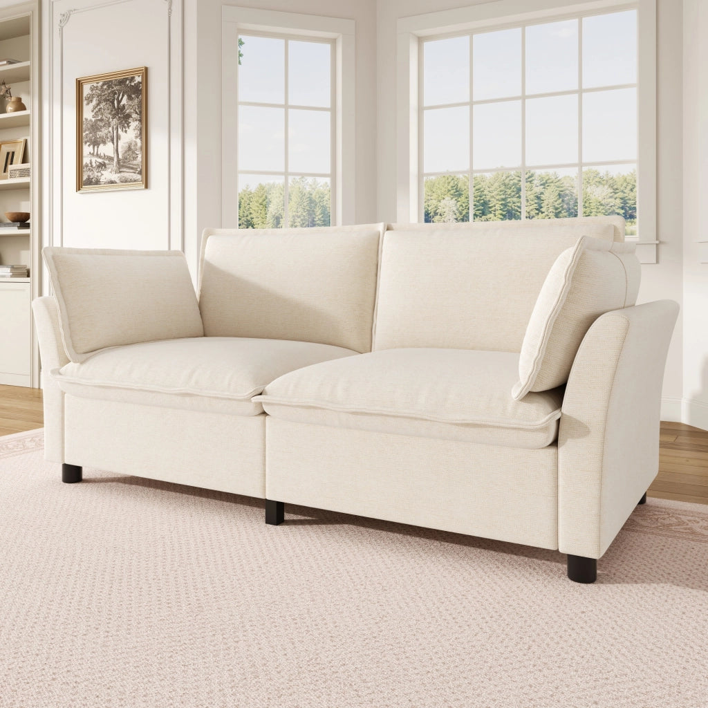 DIVANO 2 Posti 155x81x87 cm in Chenille Beige con 2 Cuscini