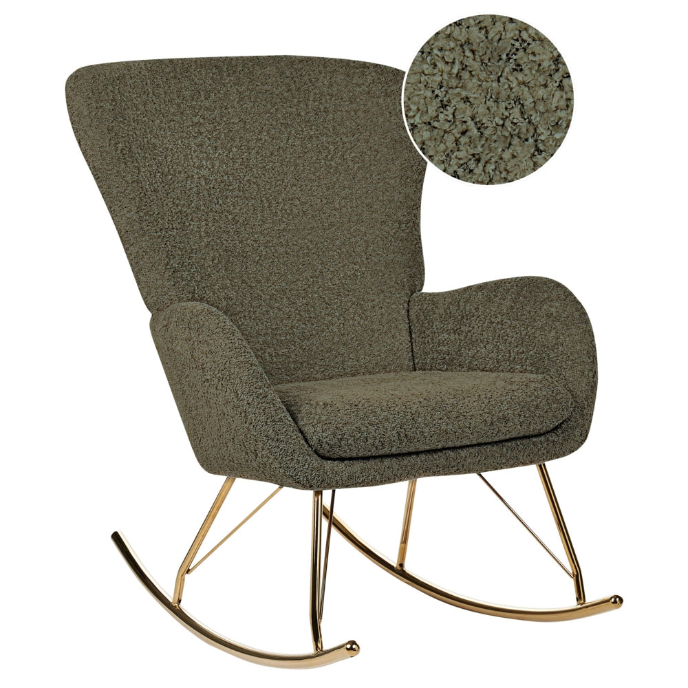 Sedia a dondolo in tessuto poliestere boucle verde scuro Rivestimento in metallo Gambe a pattini Design tradizionale e retrò